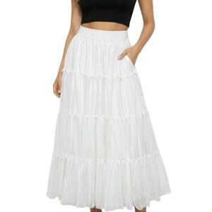 HER Destiny Tiered Maxi Skirt White Pearl Beads Size M Romantic Fairy Coquette
